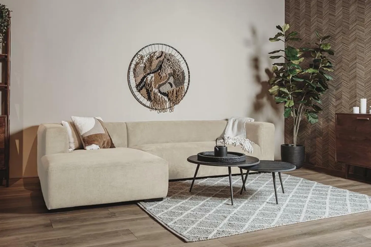 2,5- zits Lounge/Hoekbank Glasgow - Cream (Lounge Rechts) - Loft24.nl