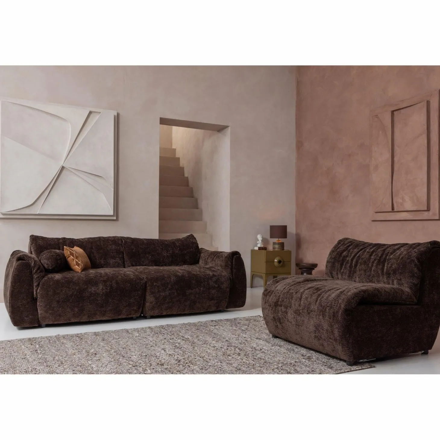 Baggy rolkussen 50xØ23cm 3d chenille donkerbruin - Loft24.nl