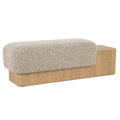 Bankje George Bouclé en essenhout 133cm - Taupe - Loft24.nl