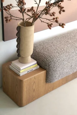 Bankje George Bouclé en essenhout 133cm - Taupe - Loft24.nl