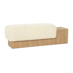 Bankje George Bouclé en essenhout 133cm - Beige - Loft24.nl