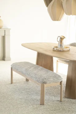 Bankje Lottie Geweven stof en eikenhout 143cm - Taupe - Loft24.nl