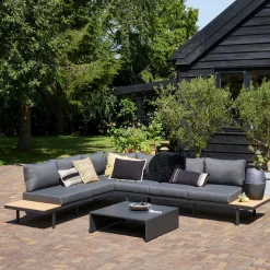 Bari loungeset aluminium polywood incl kussens donkergrijs - Loft24.nl