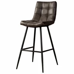 Barkruk Navarra Lederlook - Antraciet (zithoogte 75 cm) - Loft24.nl