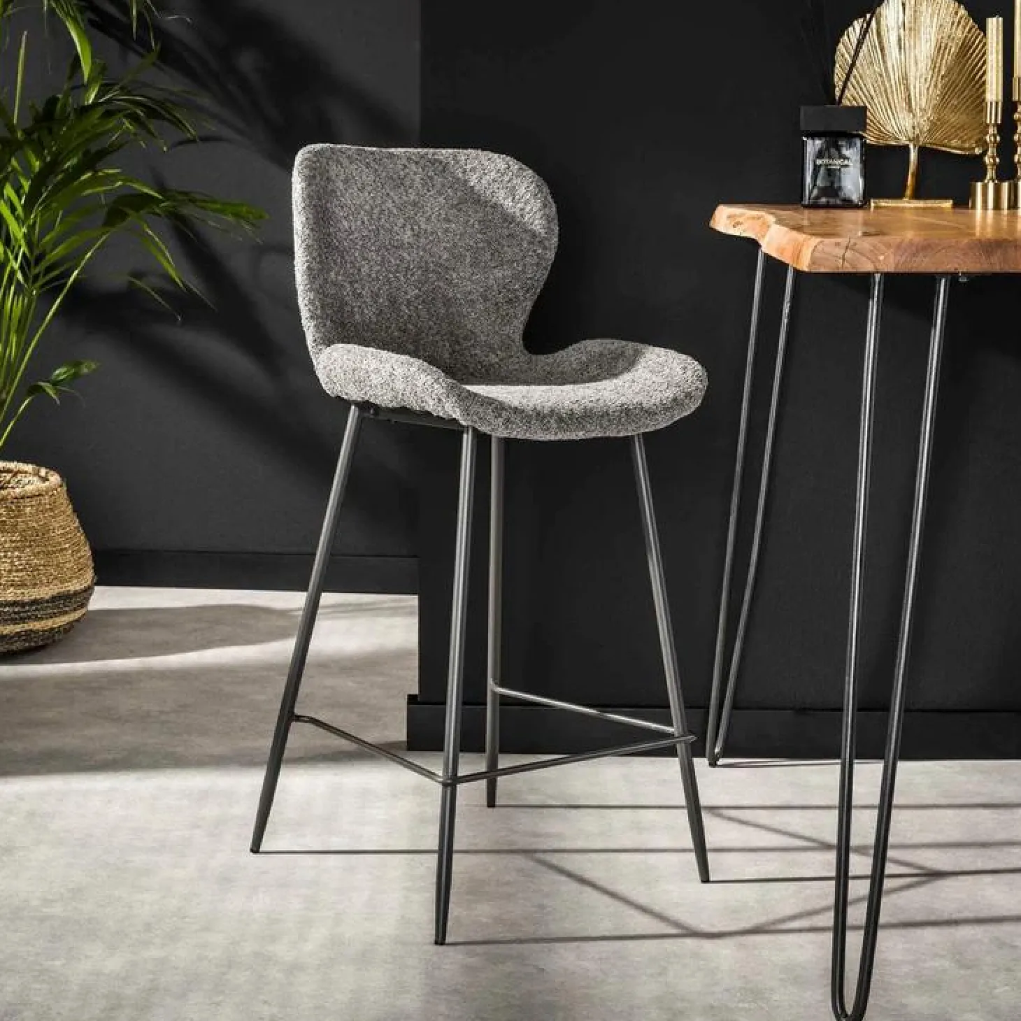 Barkruk Ronde Buis Bouclé Zandkleur (zithoogte 67 cm) - Loft24.nl