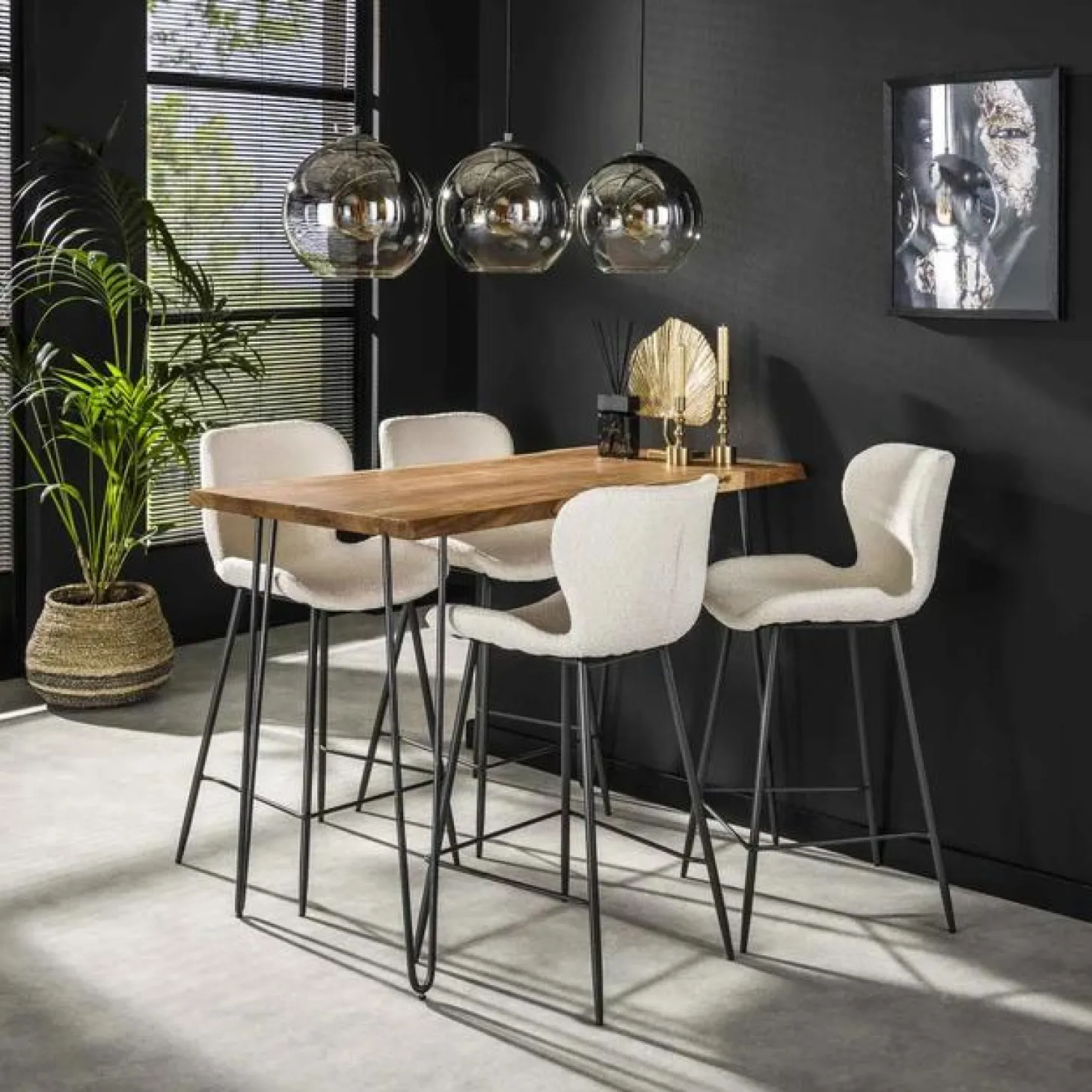 Barkruk Ronde Buis Bouclé Zandkleur (zithoogte 67 cm) - Loft24.nl