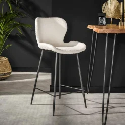 Barkruk Ronde Buis Bouclé Wit (zithoogte 67 cm) - Loft24.nl