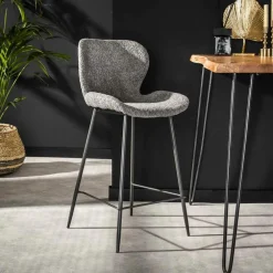 Barkruk Ronde Buis Bouclé Grijs (zithoogte 67 cm) - Loft24.nl