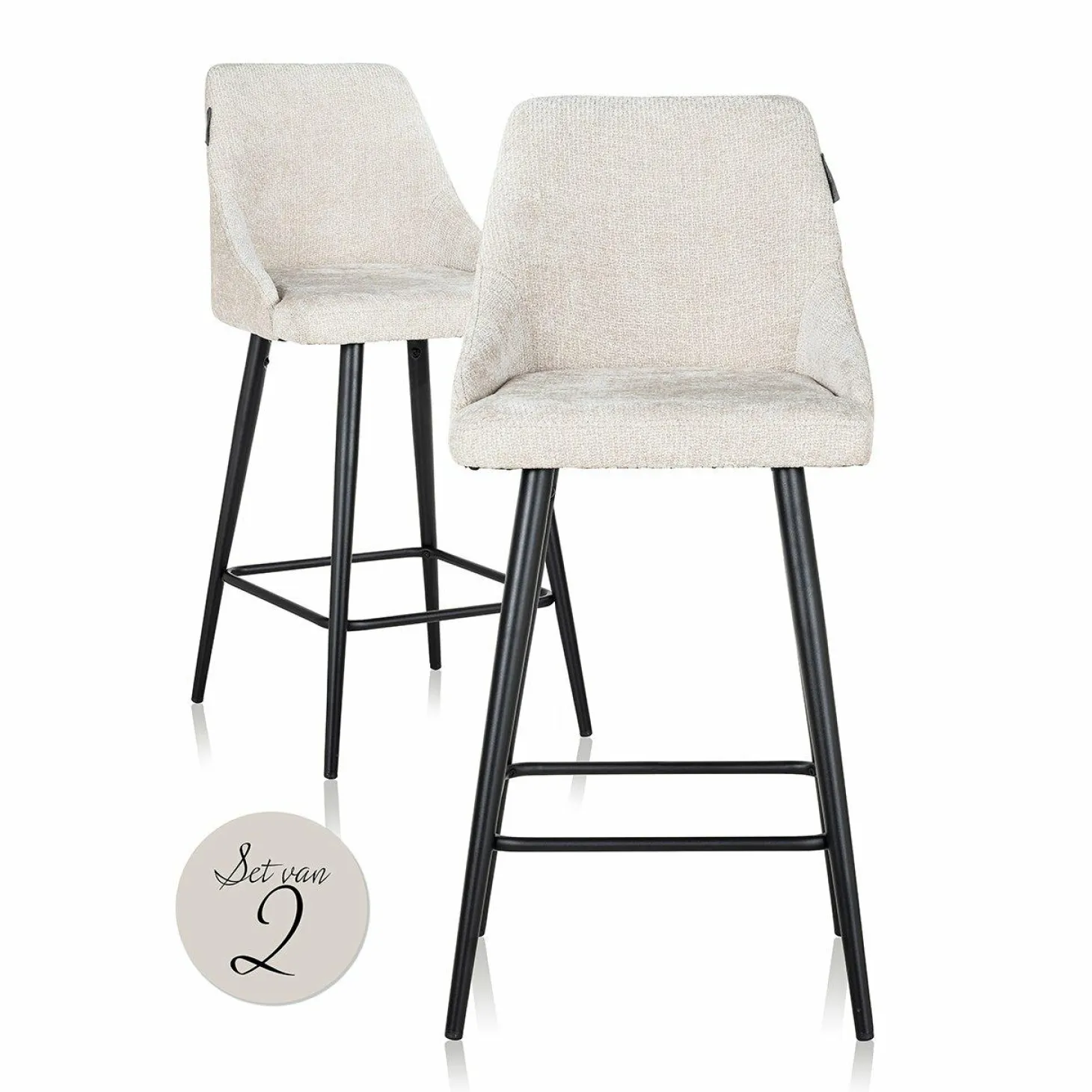 Barstoel Brooke Chenille Creme - zithoogte 67cm - Loft24.nl