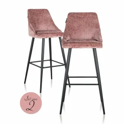 Barstoel Brooke Chenille Roze - set van 2 - Loft24.nl