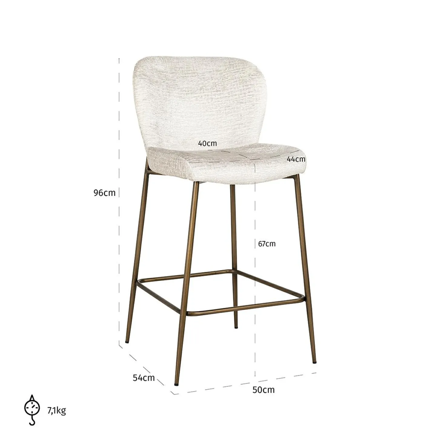 Barstoel Darby Chenille Creme - zithoogte 68cm - Loft24.nl