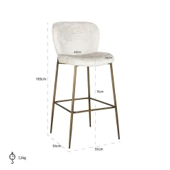Barstoel Darby Chenille Creme - zithoogte 76cm - Loft24.nl