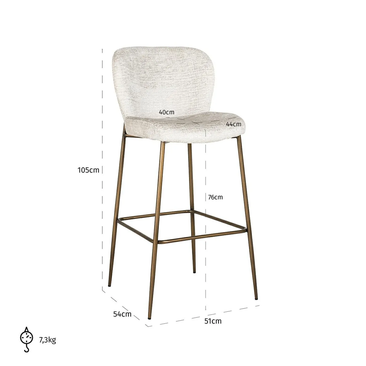 Barstoel Darby Chenille Creme - zithoogte 76cm - Loft24.nl