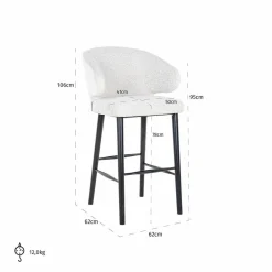 Barstoel Indigo Bouclé Wit - zithoogte 76cm - Loft24.nl