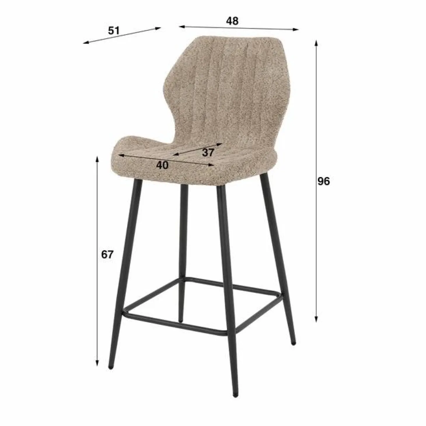 Barstoel Lende Bouclé Grijs (zithoogte 67 cm) - Loft24.nl