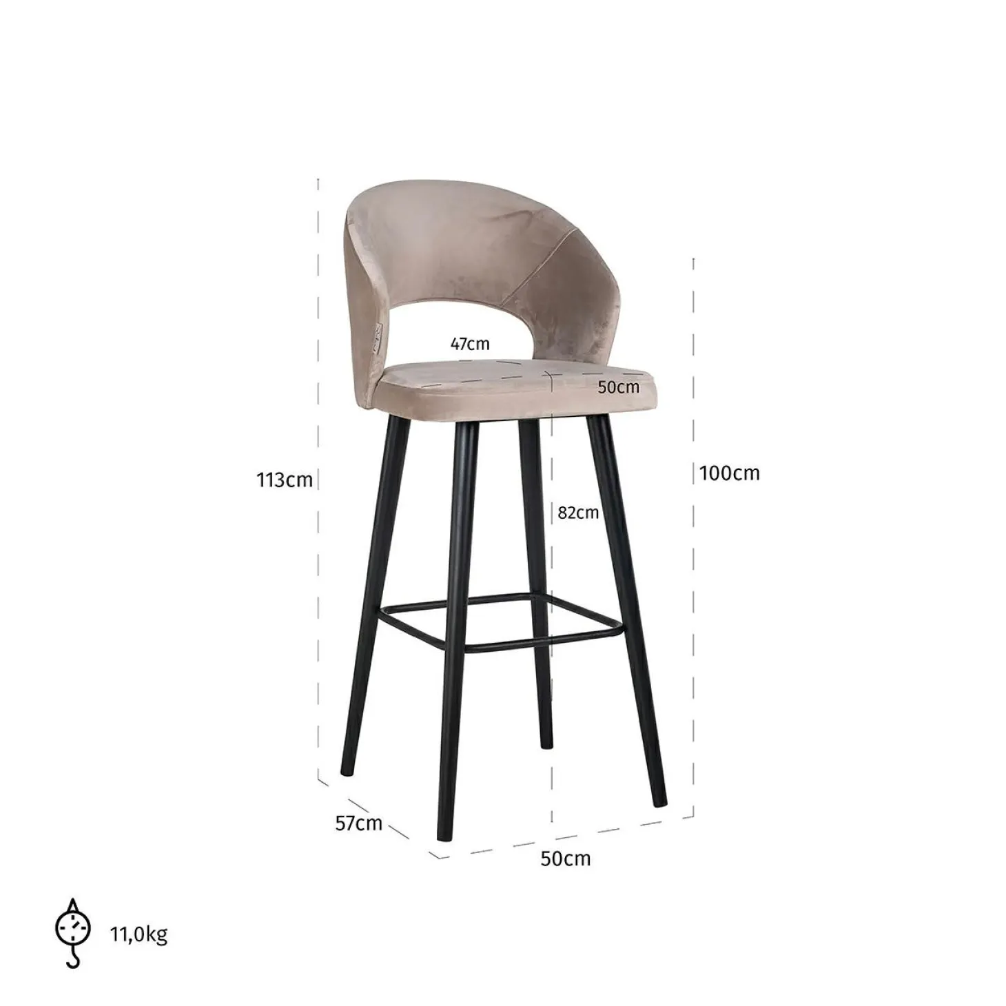 Barstoel Savoy Velvet Khaki - zithoogte 82cm - Loft24.nl