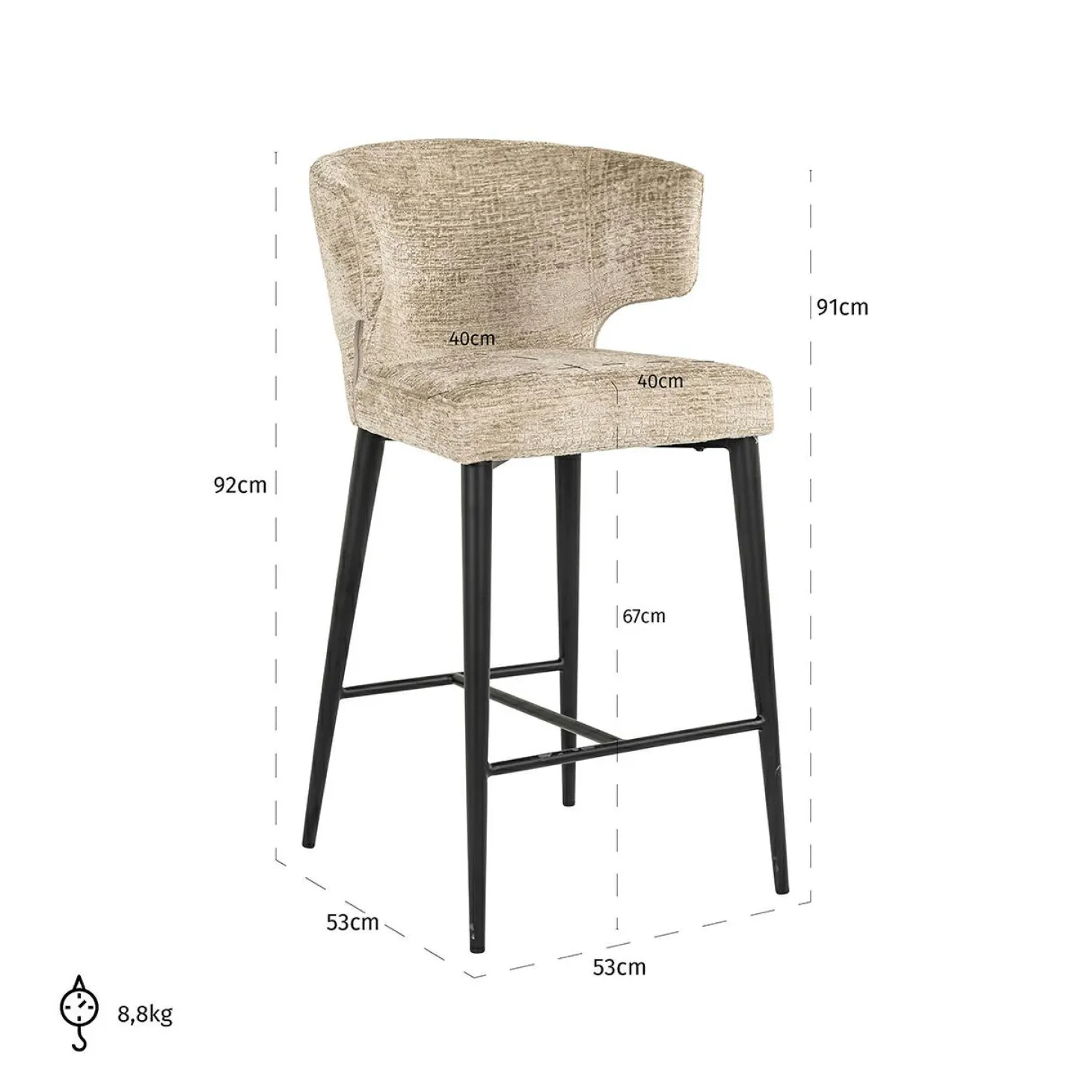 Barstoel Taylor Chenille Desert - zithoogte 67cm - Loft24.nl