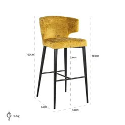 Barstoel Taylor Chenille Mosterdgeel - zithoogte 76cm - Loft24.nl