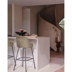 Barstoel Vogue Velvet - Khaki (zithoogte 79cm) - Loft24.nl