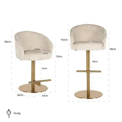 Barstoel Zabi Chenille Wit - zithoogte 60 - 87cm - Loft24.nl