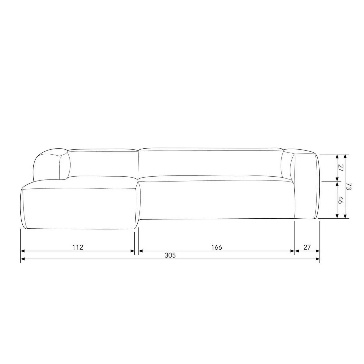Bean hoekbank links incl. kussens middengrijs gemeleerd - Loft24.nl