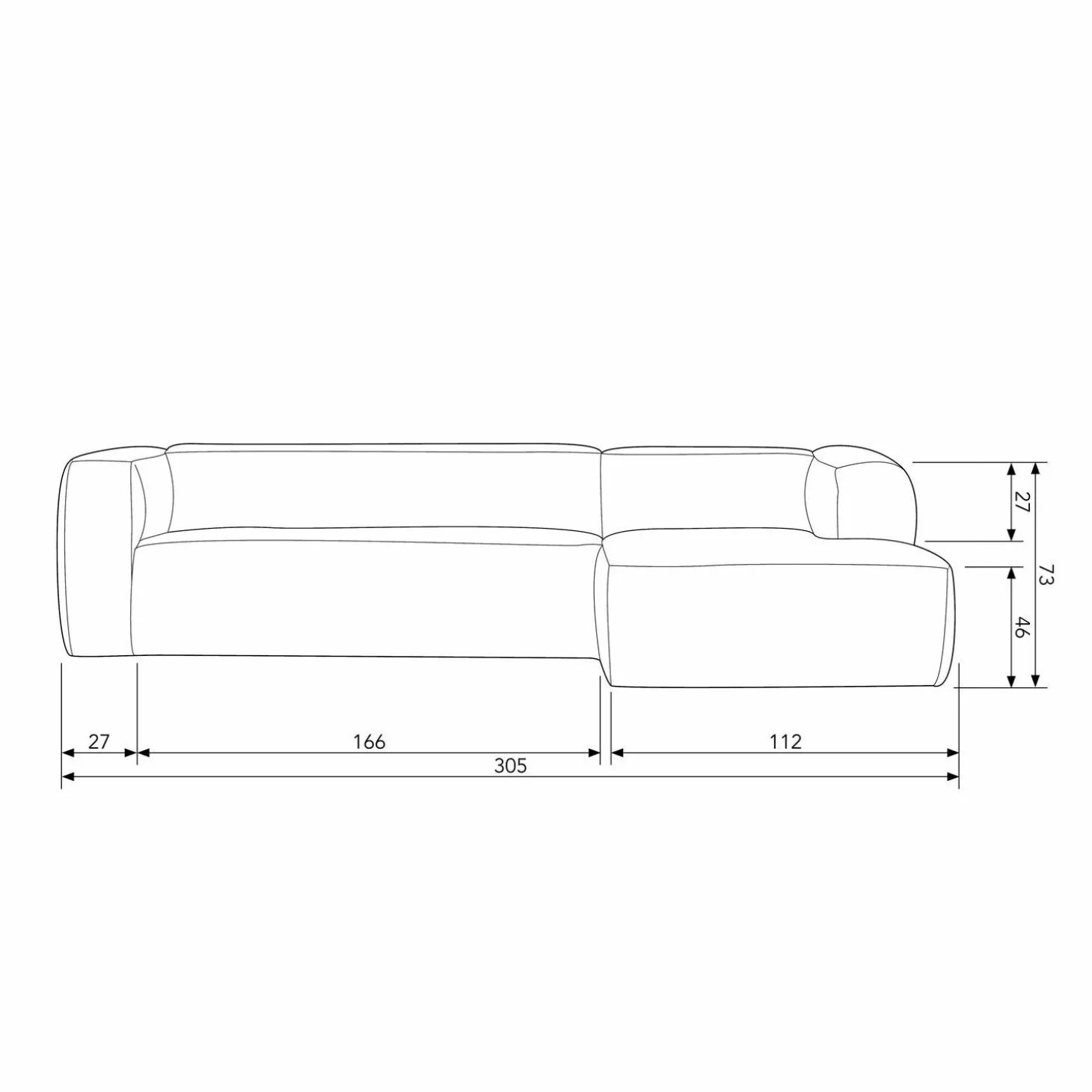 Bean hoekbank rechts grove melange stof naturel - Loft24.nl