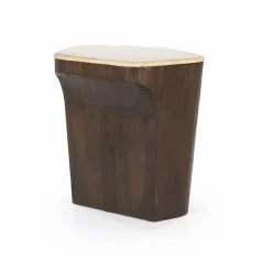 Bijzettafel Luna Mangohout en Travertin 50 x 40 cm - Loft24.nl