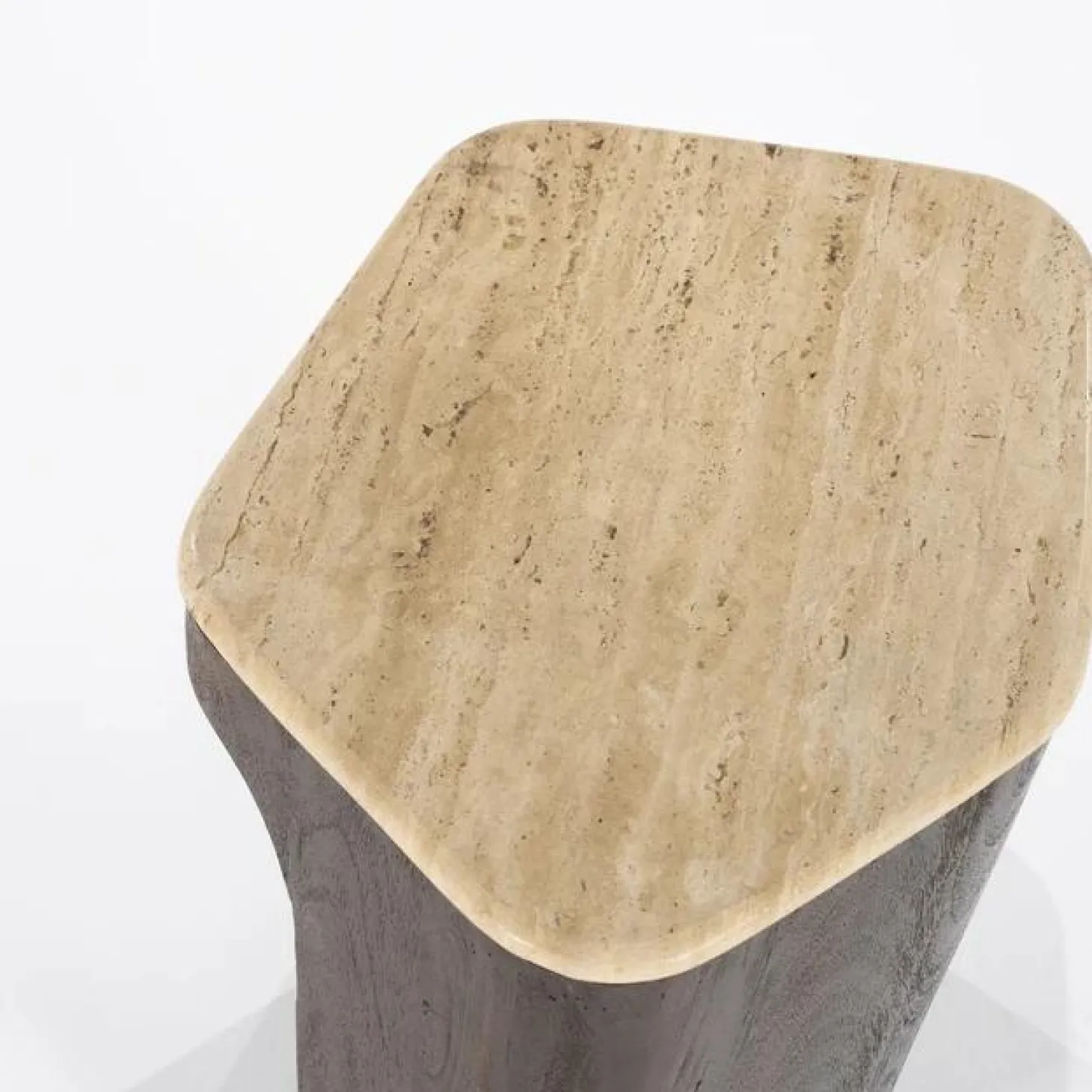 Bijzettafel Luna Mangohout en Travertin 50 x 40 cm - Loft24.nl