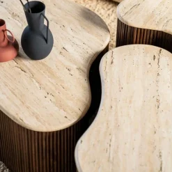 Bijzettafel Mari Mangohout en Travertin 50 x 33 cm - Loft24.nl