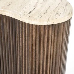 Bijzettafel Mari Mangohout en Travertin 50 x 33 cm - Loft24.nl