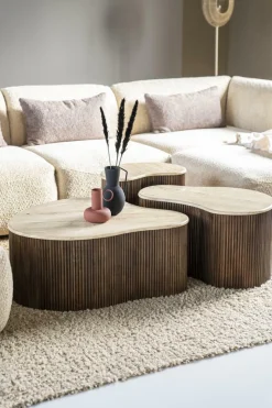 Bijzettafel Mari Mangohout en Travertin 50 x 33 cm - Loft24.nl