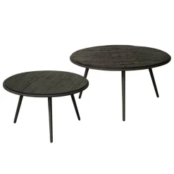 Bijzettafel Rolo Teakhout set van 2 stuks - zwart - Loft24.nl