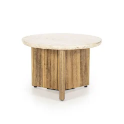 Bijzettafel Sara Mangohout en Travertin 60 x 60 cm - Loft24.nl