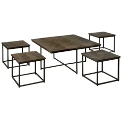 Bijzettafel Via Teakhout set van 5 stuks - wine - Loft24.nl