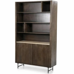 Boekenkast Lio Mangohout Travertin 120x220cm - bruin - Loft24.nl