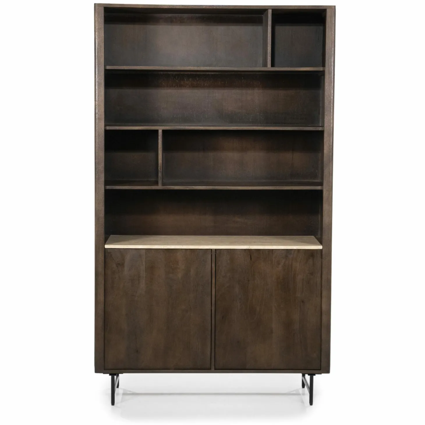 Boekenkast Lio Mangohout Travertin 120x220cm - bruin - Loft24.nl