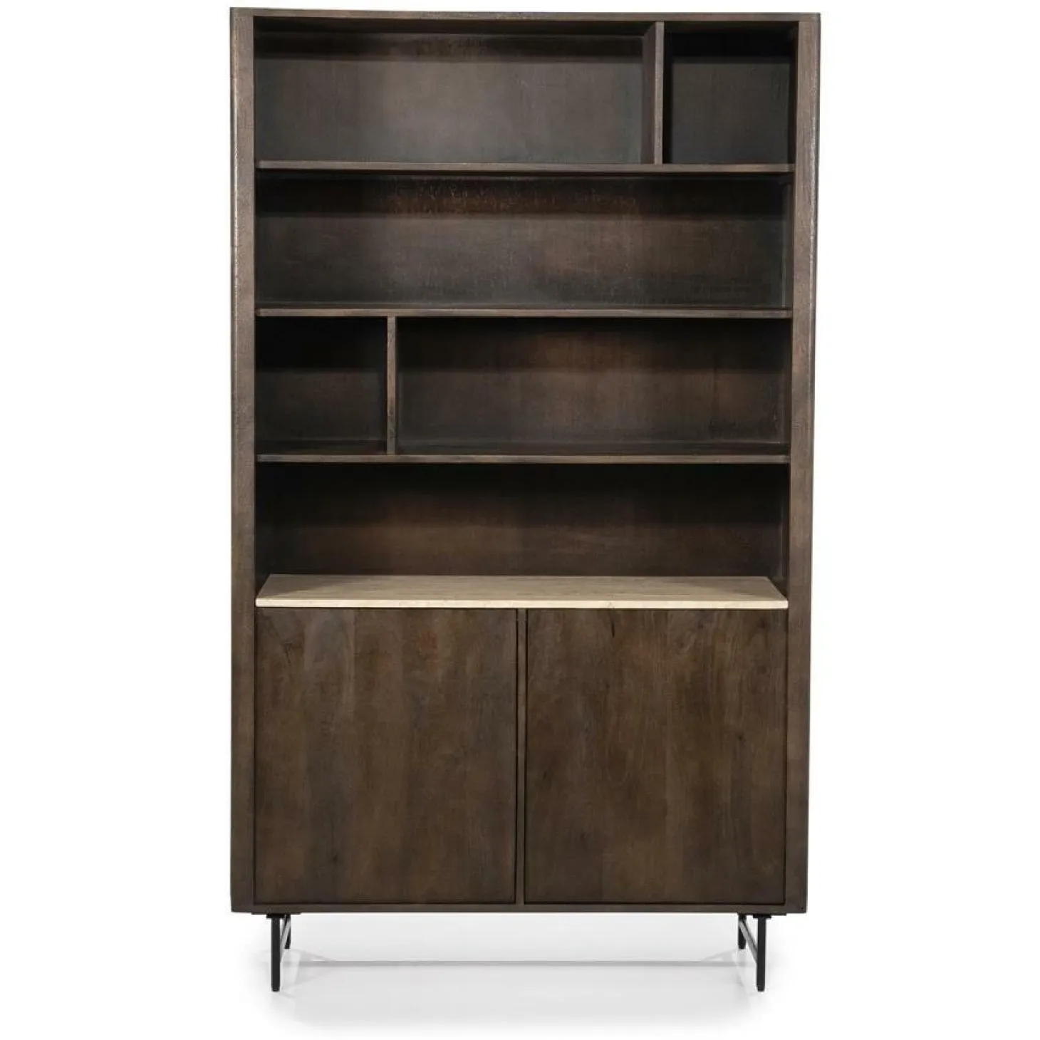 Boekenkast Lio Mangohout Travertin 120x220cm - bruin - Loft24.nl