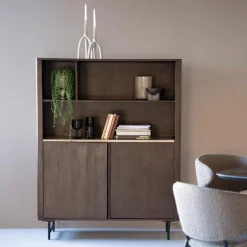 Boekenkast Lio Mangohout Travertin 120x150cm - bruin - Loft24.nl