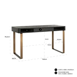 Bureau Blackbone brass - 140 cm - Loft24.nl