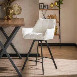 Draaibare Barstoel Raster Bouclé - Wit - Loft24.nl