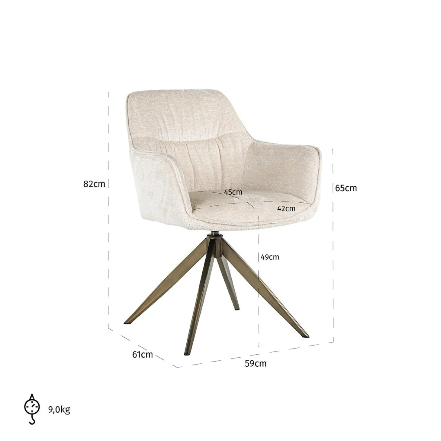 Draaibare Eetkamerstoel Aline Chenille kleur Wit - Loft24.nl