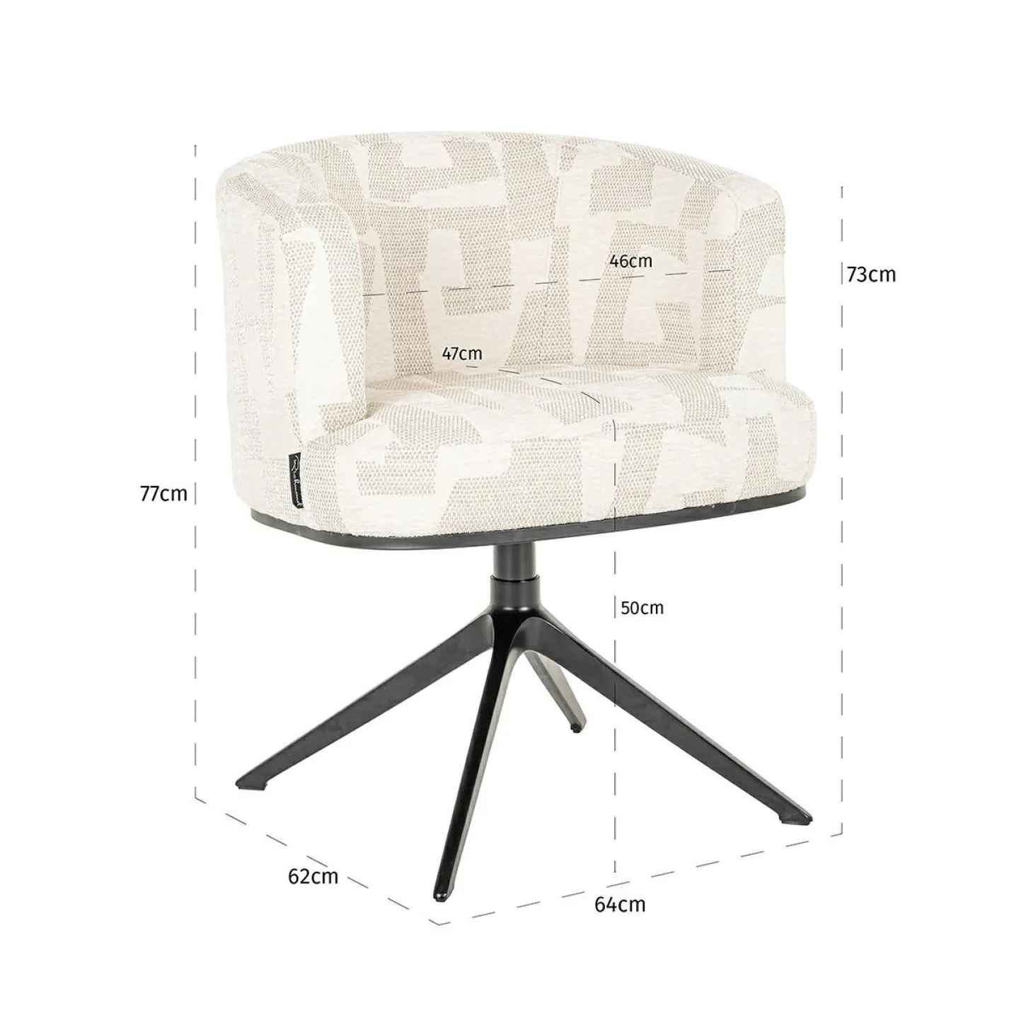 Draaibare Eetkamerstoel Cheyenne Graffic stof kleur Beige - Loft24.nl