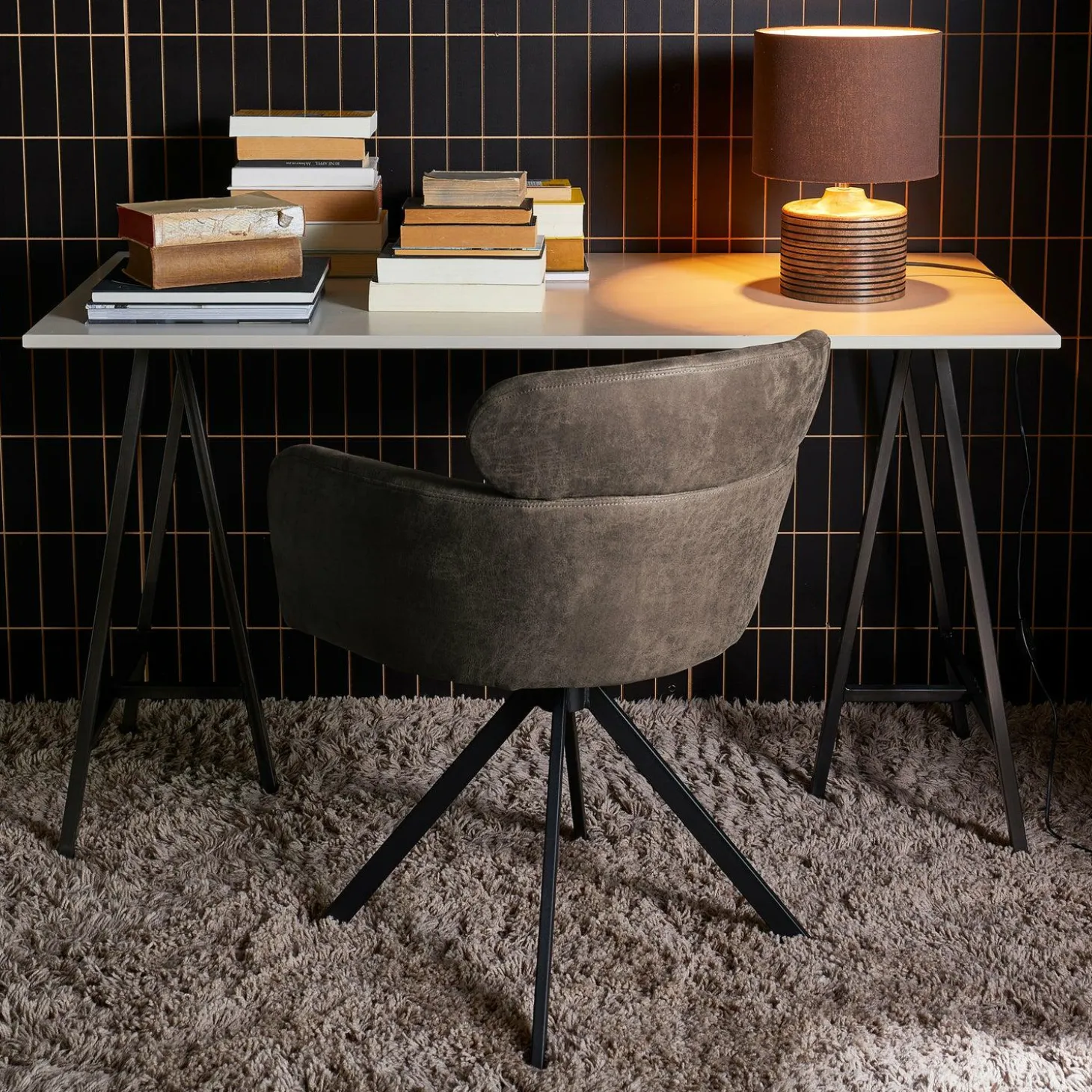 Draaibare Eetkamerstoel Fenne Lederlook - Zwart-Grijs - Loft24.nl