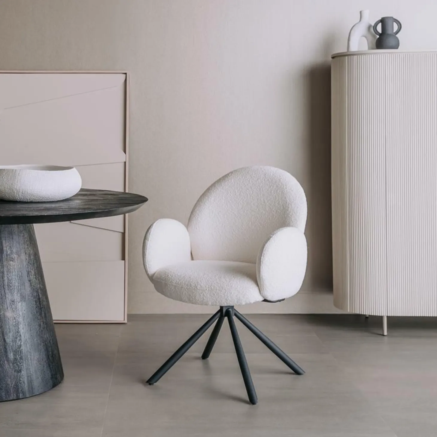 Draaibare Eetkamerstoel Imola Bouclé - Wit - Loft24.nl