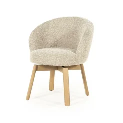 Draaibare Eetkamerstoel Livia Bouclé en eikenhout - Taupe - Loft24.nl
