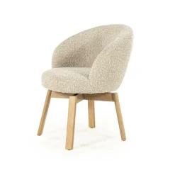 Draaibare Eetkamerstoel Livia Bouclé en eikenhout - Taupe - Loft24.nl