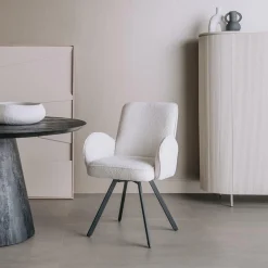 Draaibare Eetkamerstoel Livo Bouclé - Wit - Loft24.nl