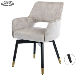 Draaibare Eetkamerstoel Lenno Velvet - Beige - Loft24.nl
