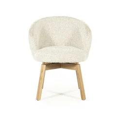 Draaibare Eetkamerstoel Livia Bouclé en eikenhout - Beige - Loft24.nl