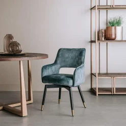 Draaibare Eetkamerstoel Lenno Velvet - Blauw - Loft24.nl